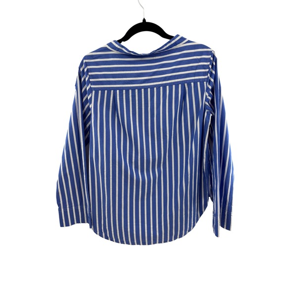 J Crew Blue White Stripe Neck Button Shoulder Long Sleeve Blouse Top Size 4 - Picture 4 of 4